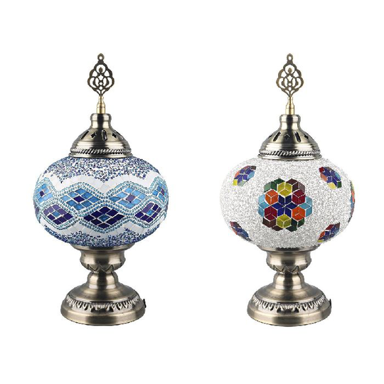 Bordlampe DKD Home Decor Krystal Mosaik Metal Multifarvet Araber (18 x 18 x 32 cm) (2 enheder)