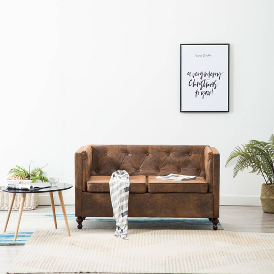 vidaXL 2-personers chesterfieldsofa stofbetræk ruskindslook brun