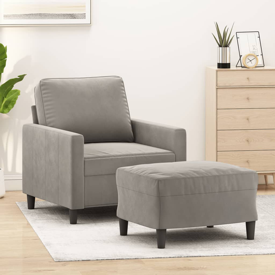 vidaXL sofastol med fodskammel 60 cm velour lysegrå
