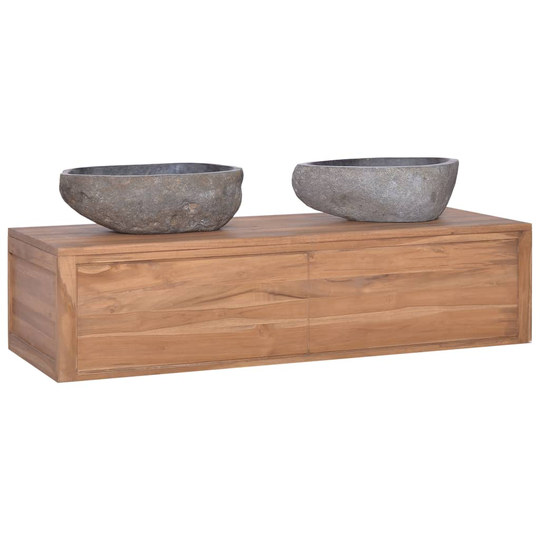vidaXL væghængt badeværelsesskab 120x45x30 cm massivt teaktræ