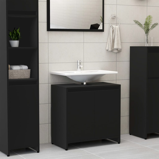 vidaXL badeværelsesskab 60x33x61 cm spånplade sort