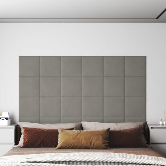 vidaXL vægpaneler 12 stk. 30x30 cm 1,08 m² fløjl lysegrå