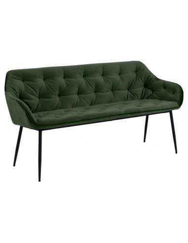 Brooke spisebænk i velour og metal B160 cm - Sort/Skovgrøn