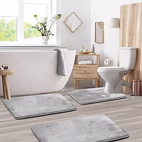 badeværelsestæpper sæt 3 dele, fløjl memory foam bademåtte - skridsikker, maskinvask, badetæpper - tørrer hurtigt, ultra bløde bademåtter til badeværelset