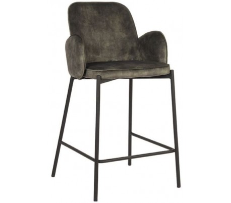 Jari barstol i velour og metal H94 cm - Sort/Armygrøn