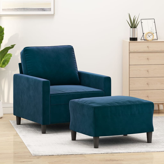 vidaXL sofastol med fodskammel 60 cm velour blå