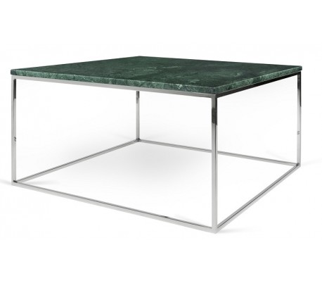 TemaHome Gleam sofabord i metal og marmor 75 x 75 cm - Krom/Grøn marmor