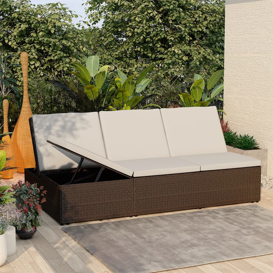 vidaXL konvertibel solseng med hynde polyrattan brun