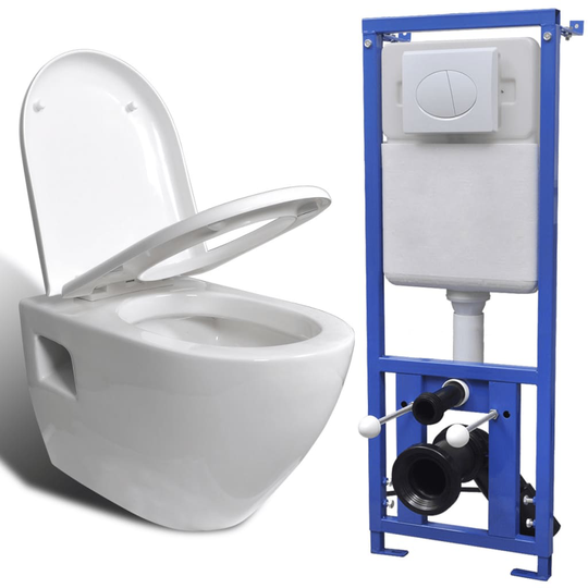 vidaXL væghængt toilet med cisterne keramik hvid