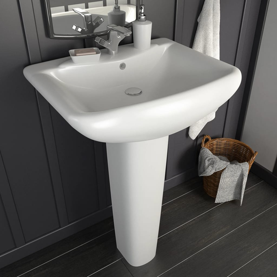 vidaXL fritstående vask med piedestal keramik hvid 580 x 470 x 200 mm