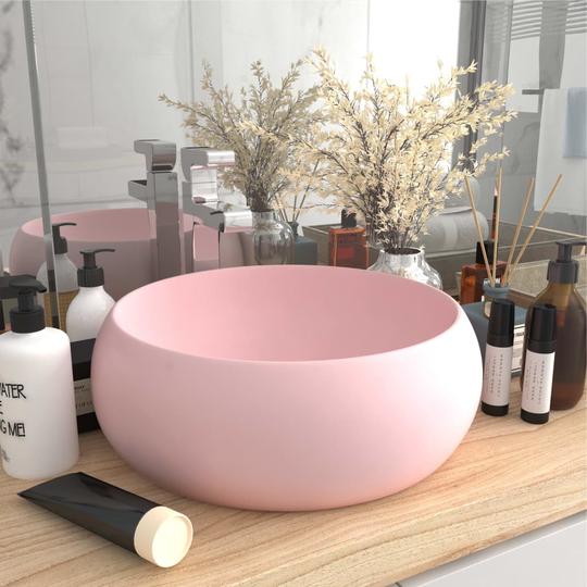 vidaXL luksuriøs håndvask 40x15 cm rund keramisk mat pink
