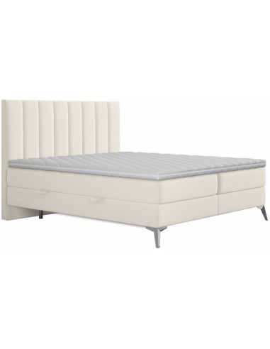 Somerset kontinentalseng med opbevaring og sengegavl 140 x 200 cm med 7 komfortzoner - Krom/Cremehvid