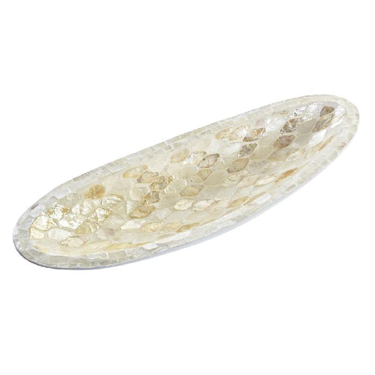 Borddekoration DKD Home Decor Mosaik Hvid Perlemor Harpiks Lys brun (50 x 16 x 8 cm)