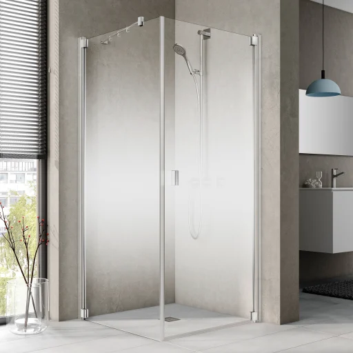 Kermi Raya 1KR brusedør 80x200 cm, højrevendt, til fast væg eller med 1KL dør, klart glas/120 cm frostet glas