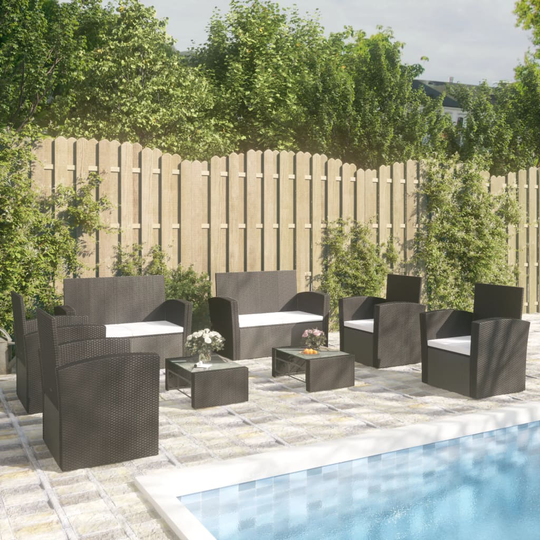 vidaXL loungesæt til haven 8 dele med hynder polyrattan sort