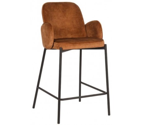 Jari barstol i velour og metal H94 cm - Sort/Okker