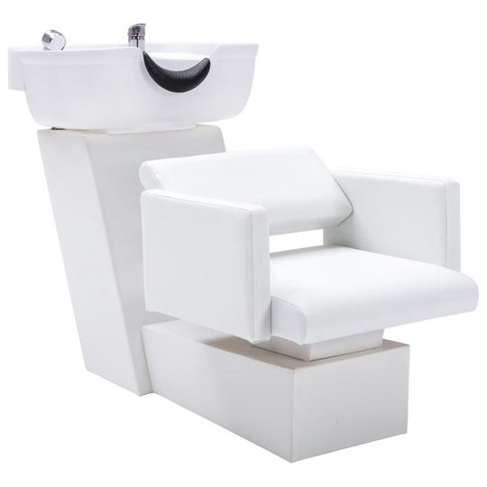 vidaXL frisørstol med vask 129x59x82 cm kunstlæder hvid