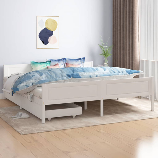 vidaXL sengeramme med 2 skuffer 180x200 cm massivt fyrretræ hvid