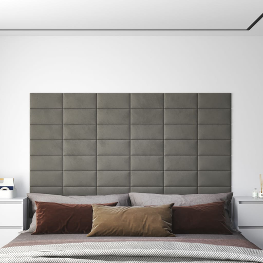 vidaXL vægpaneler 12 stk. 30x15 cm 0,54 m² fløjl lysegrå
