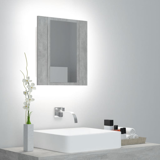 vidaXL badeværelsesskab m. spejl + LED-lys 40x12x45 cm betongrå