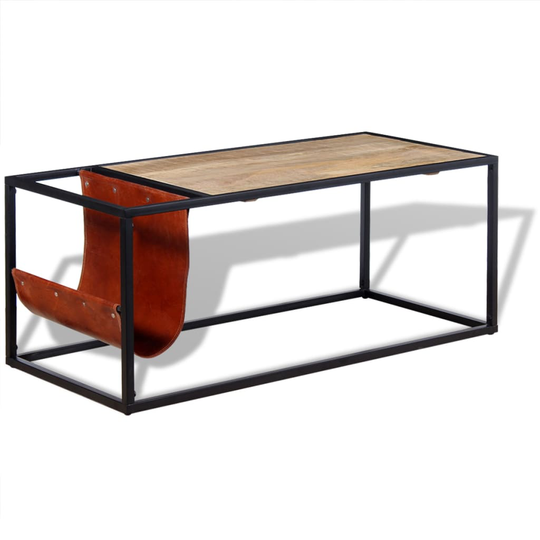 vidaXL sofabord med ægte læder magasinholder 110x50x45 cm