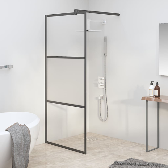 vidaXL brusevæg 80x195 cm halvmatteret sikkerhedsglas sort