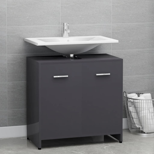 vidaXL badeværelsesskab 60x33x61 cm konstrueret træ grå højglans