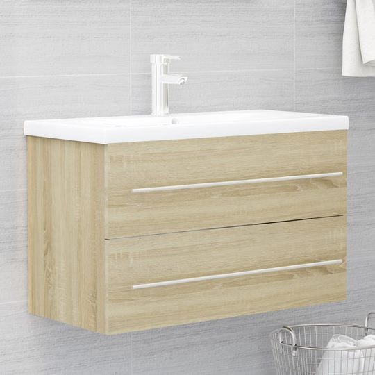 vidaXL vaskeskab 80x38,5x48 cm spånplade sonoma-eg