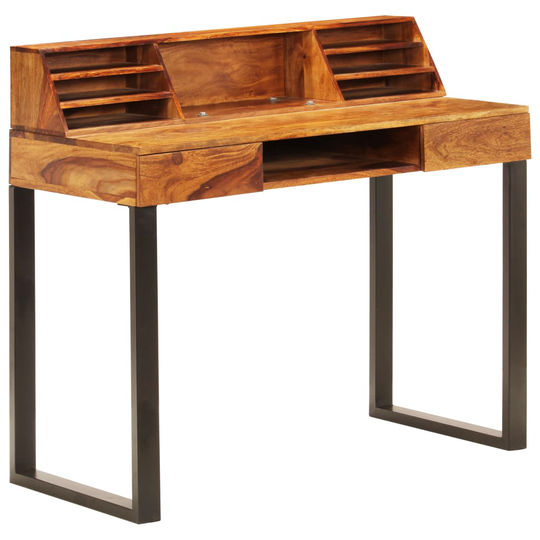 vidaXL skrivebord massivt sheeshamtræ og stål 110 x 50 x 94 cm