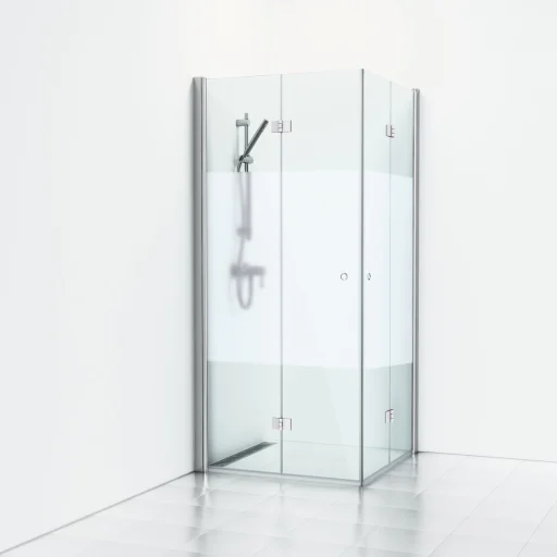 Svedbergs Skoga Brusehjørne m/foldedøre 80 x 80 cm, halvfrostet glas/blank alu