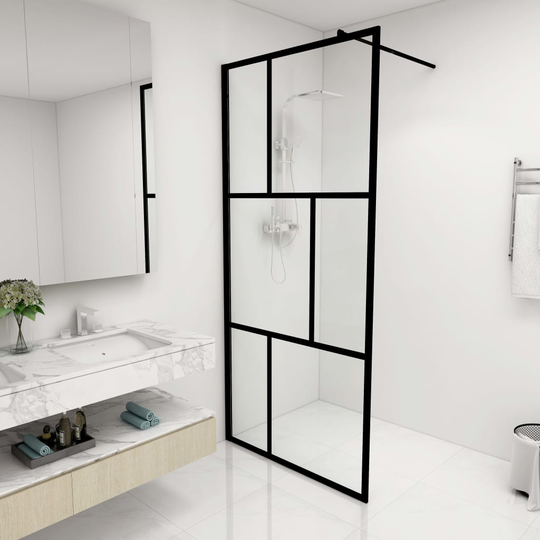 vidaXL brusevæg 90x195 cm hærdet glas sort