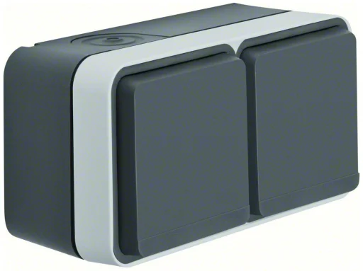 Berker W.1 Schuko dobbelt stikkontakt, Vandret, IP55, Grå