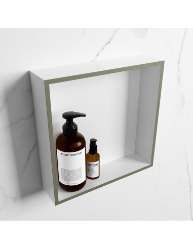 EASY hylde til badeværelset 29,5 x 29,5 cm Solid surface - Talkum/Armygrøn