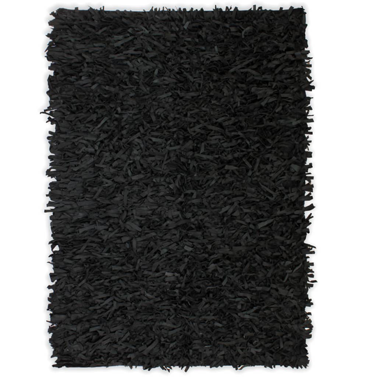 vidaXL shaggy tæppe ægte læder 120 x 170 cm sort