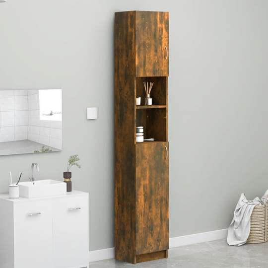 vidaXL badeværelsesskab 32x25,5x190 cm konstrueret træ røget egetræ