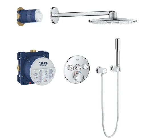 Grohe Grohtherm SmartControl brusesystem, 3 ventiler & Rainshower SmartActive hovedbruser Ø31 cm, krom