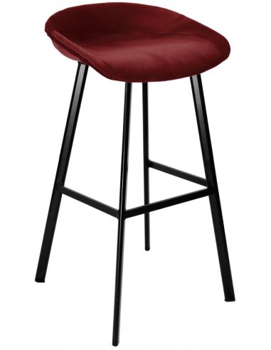 Finn barstol i velour H78 cm - Sort/Mørkerød