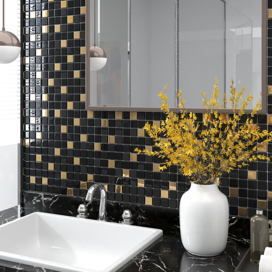 vidaXL mosaikfliser 11 stk. 30x30 cm glas sort og guld