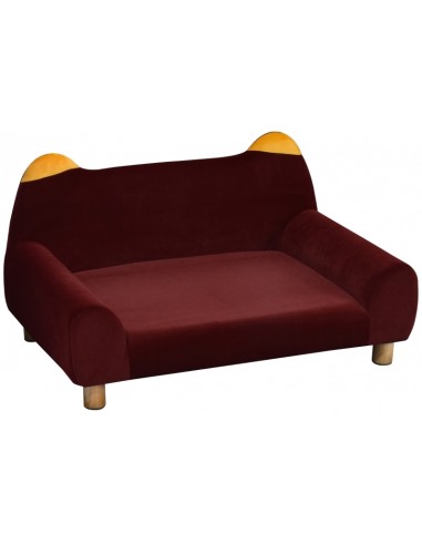 Hundeseng i træ og velour 81 x 53 x 45,5 cm - Natur/Rød