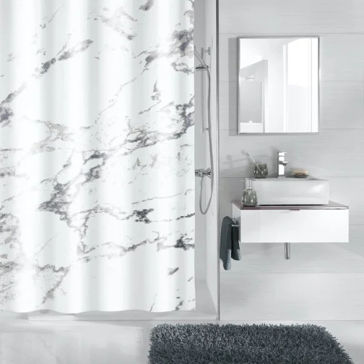 Kleine Wolke Marble badeforhæng, 180x200 cm, hvid m/mønster