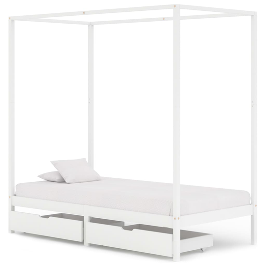 vidaXL sengestel til himmelseng 2 skuffer 100x200 cm fyrretræ hvid
