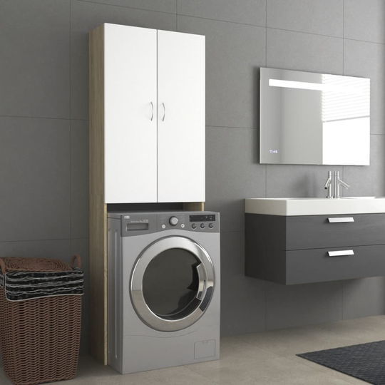 vidaXL vaskemaskineskab 64x25,5x190 cm spånplade hvid og sonoma-eg
