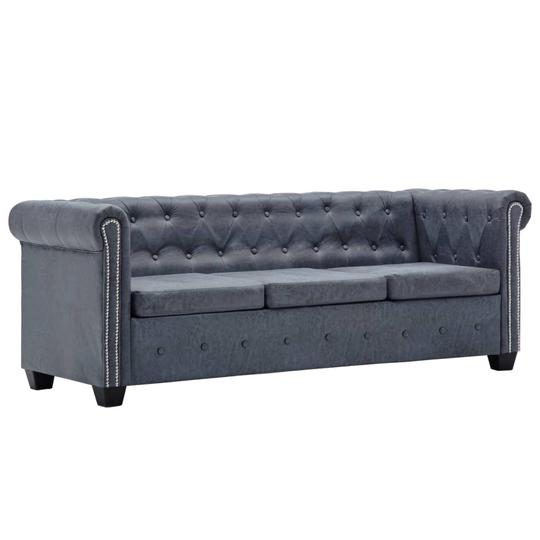 vidaXL 3-personers chesterfieldsofa imiteret ruskindslæder grå