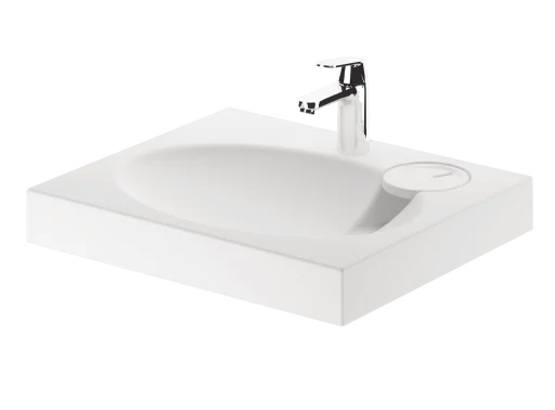 Claro "Mini" Håndvask og GROHE Eurosmart Håndvaskarmatur til montering over slimline vaskemaskine