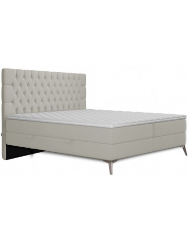 Balmore kontinentalseng med opbevaring og sengegavl 200 x 200 cm med 7 komfortzoner - Krom/Lys beige
