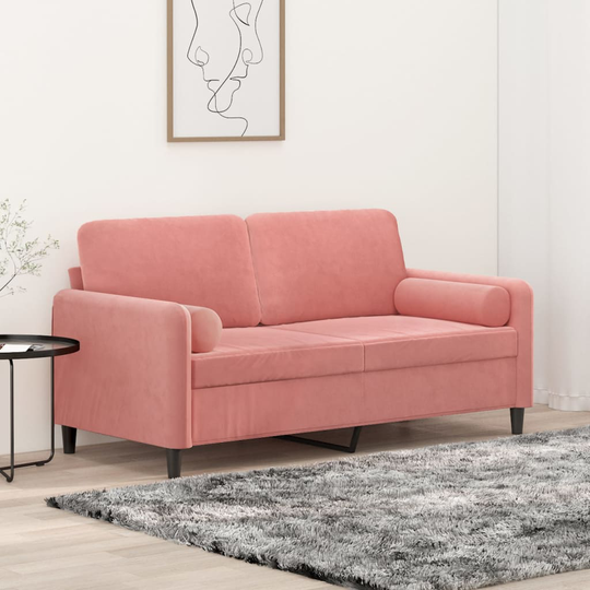 vidaXL 2-personers sofa med puder og hynder 140 cm velour lyserød