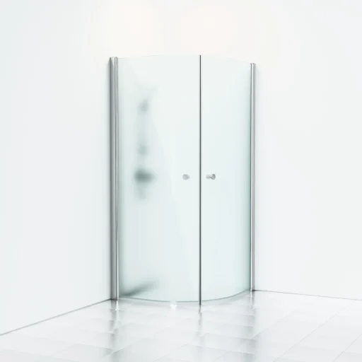 Svedbergs Skoga buet brusehjørne 80 x 80 cm, frostet glas/blank alu, m/knopgreb