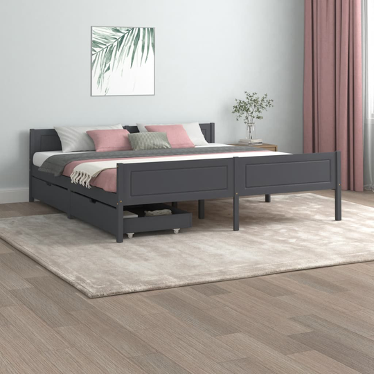 vidaXL sengeramme med 2 skuffer 180x200 cm massivt fyrretræ mørkegrå