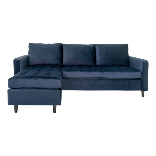 Sofa i mørkeblå velour med sorte ben 151/83x219xH80 cm HN1005 - 1301504