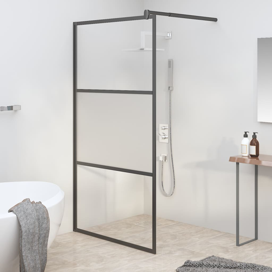 vidaXL brusevæg 115x195 cm halvmatteret sikkerhedsglas sort